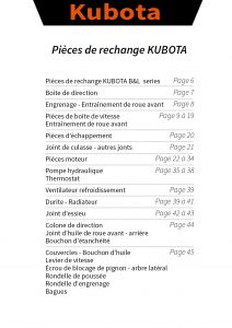 Sommaire catalogue Kubota